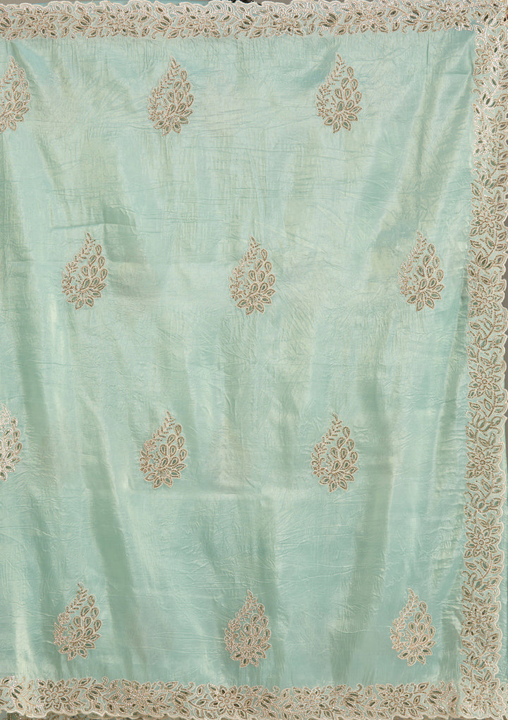 Sea Green Cutwork Tissue Saree