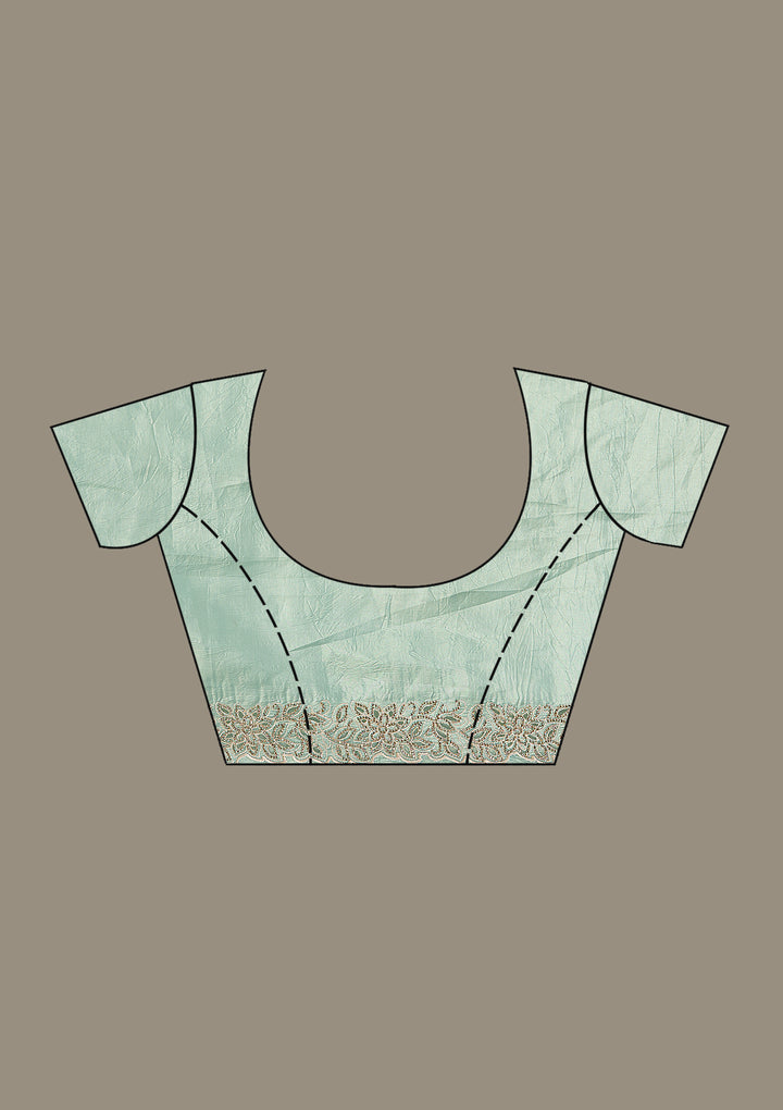 Sea Green Cutwork Tissue Saree