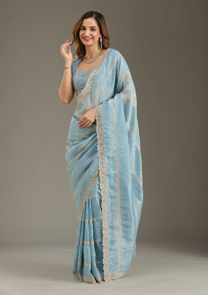 Blue Cutwork Tissue Saree
