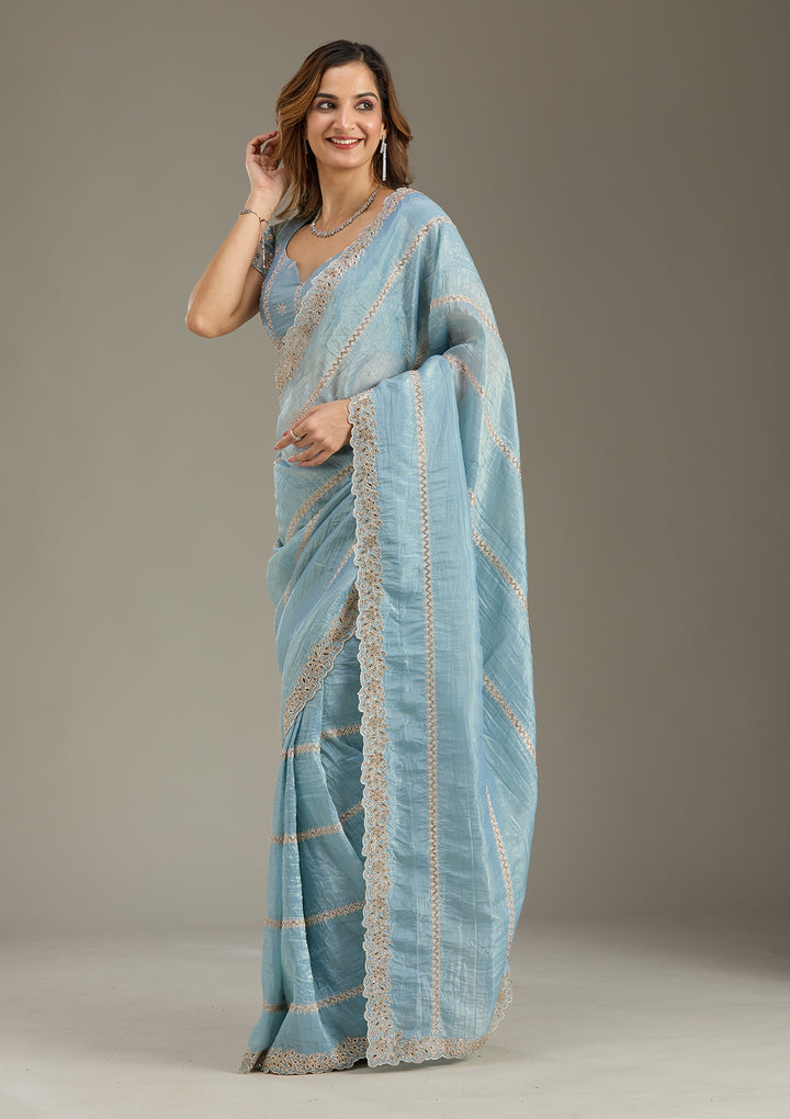 Blue Cutwork Tissue Saree