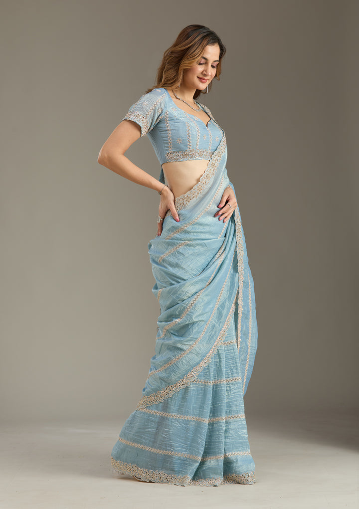 Blue Cutwork Tissue Saree