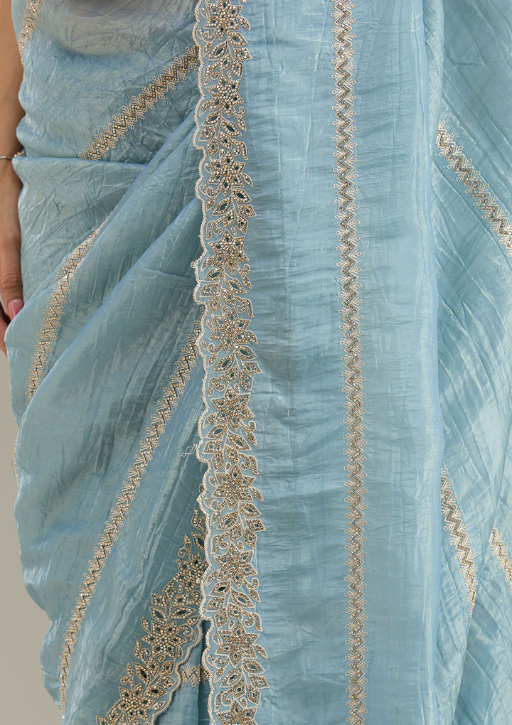 Blue Cutwork Tissue Saree