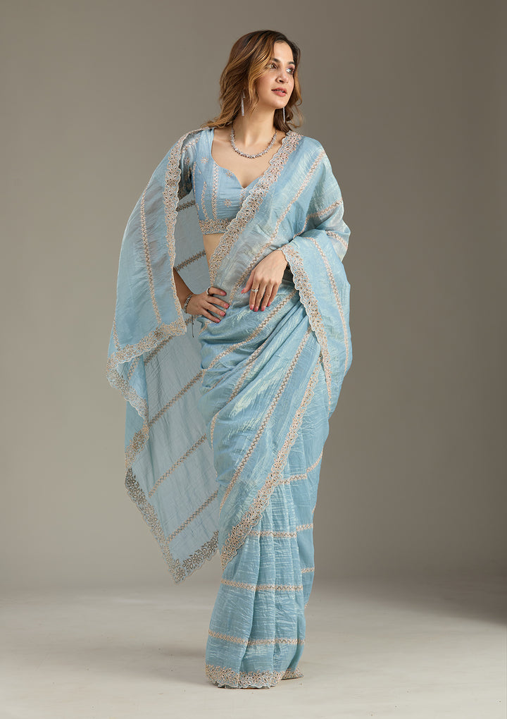 Blue Cutwork Tissue Saree