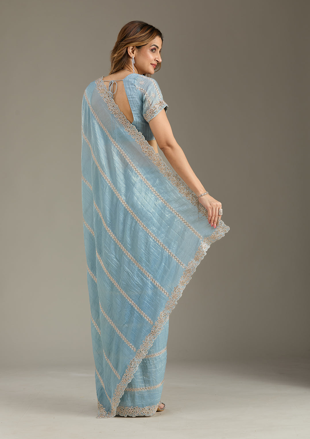 Blue Cutwork Tissue Saree