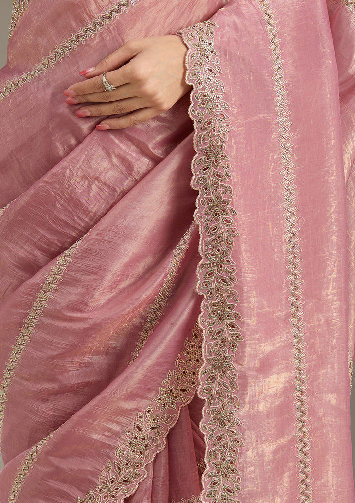 Pink Cutwork Tissue Saree