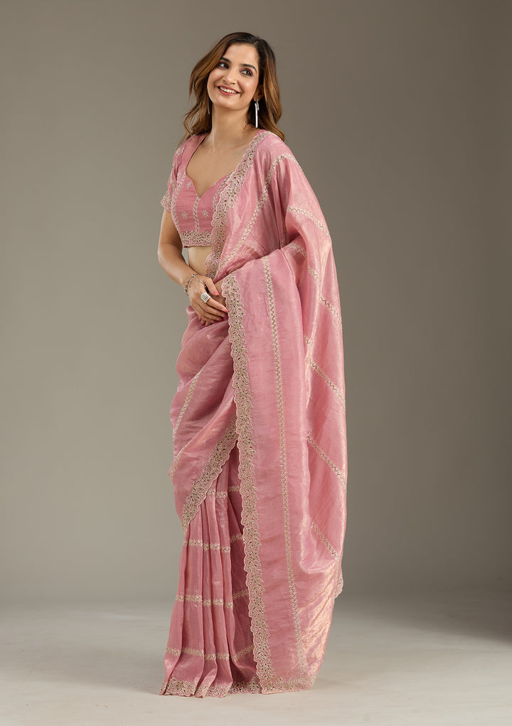 Pink Cutwork Tissue Saree