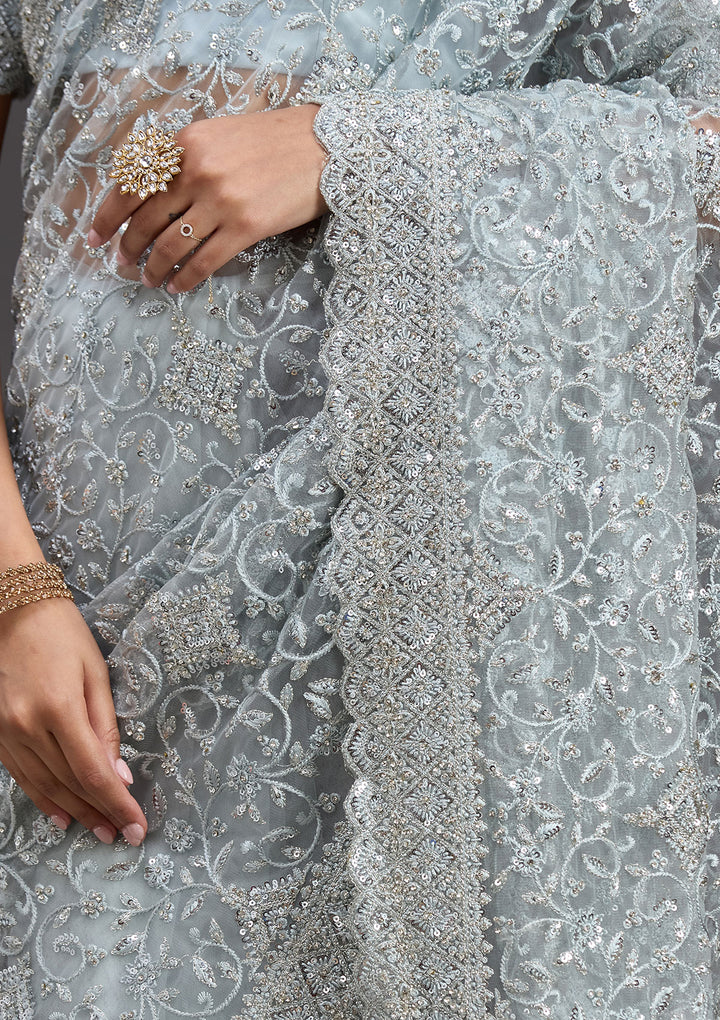 Sky Blue Stonework Chiffon Saree
