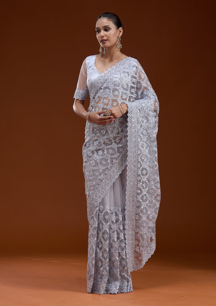 Lavender Stonework Chiffon Saree