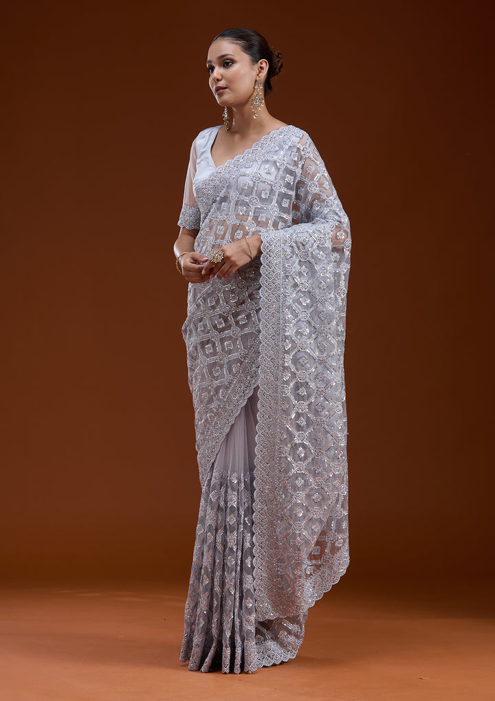 Lavender Stonework Chiffon Saree