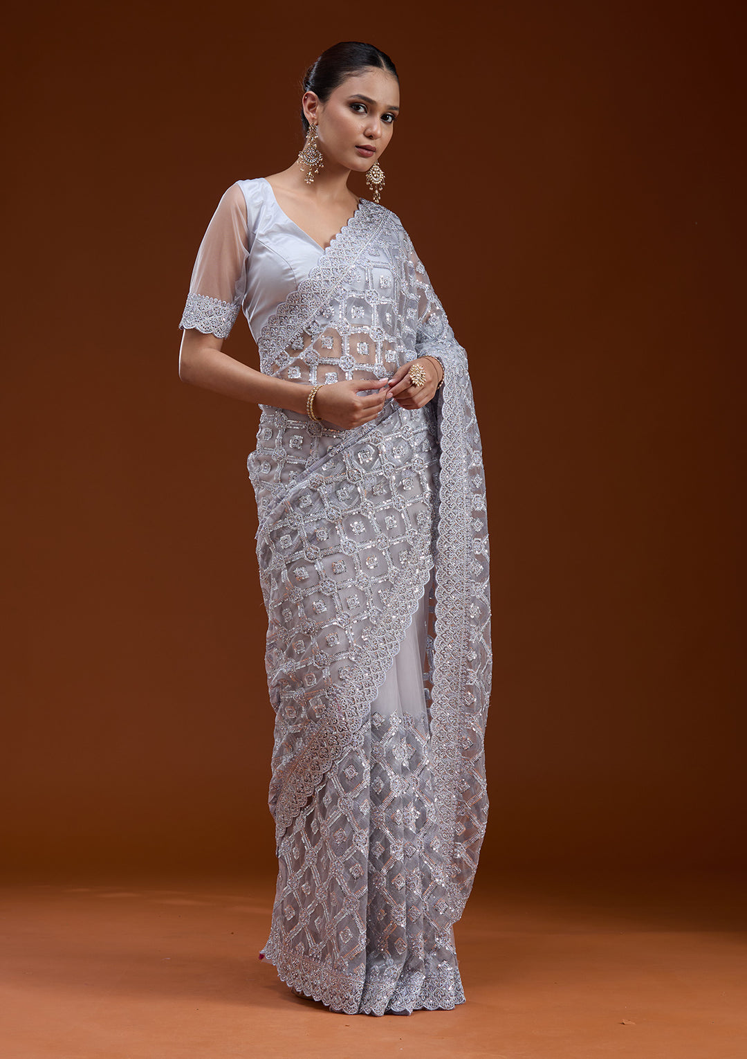 Lavender Stonework Chiffon Saree