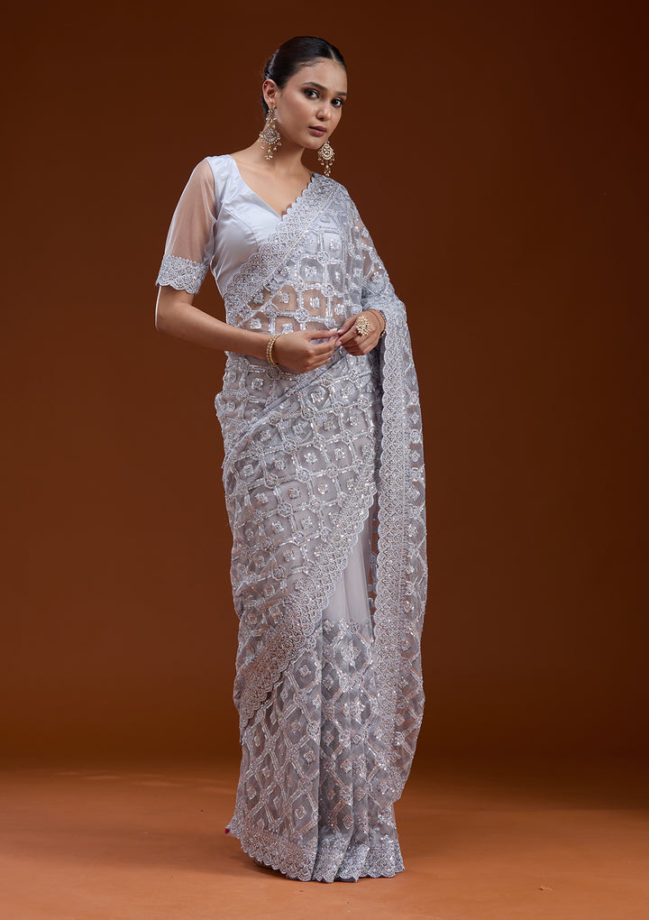 Lavender Stonework Chiffon Saree