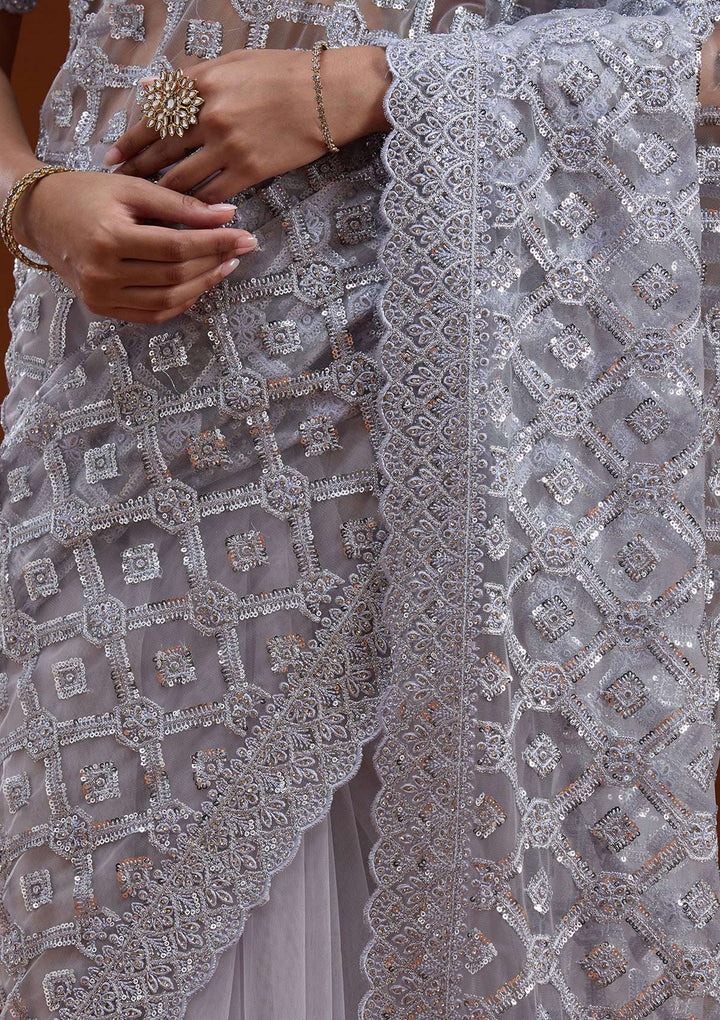 Lavender Stonework Chiffon Saree
