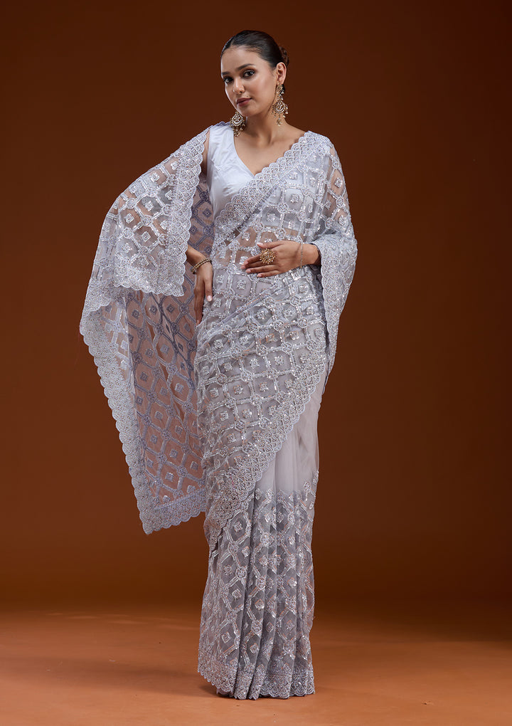 Lavender Stonework Chiffon Saree