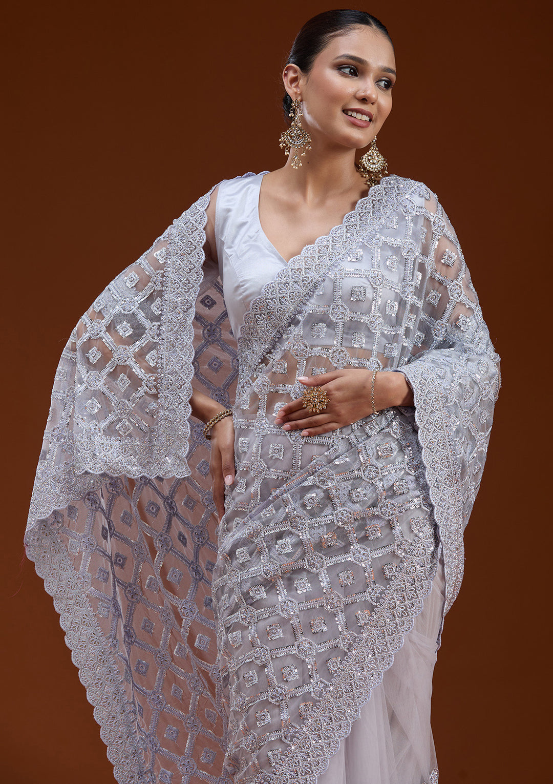 Lavender Stonework Chiffon Saree