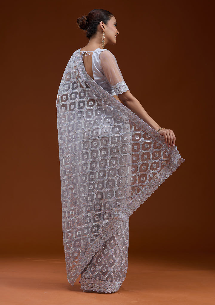 Lavender Stonework Chiffon Saree