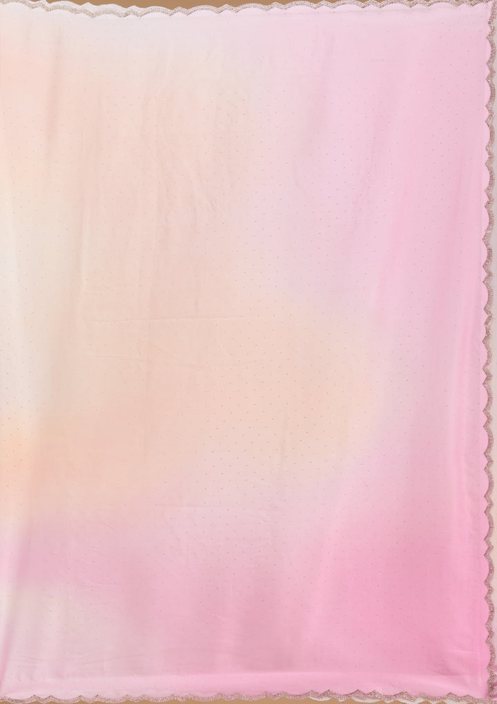Baby Pink Silver Stonework Satin Saree