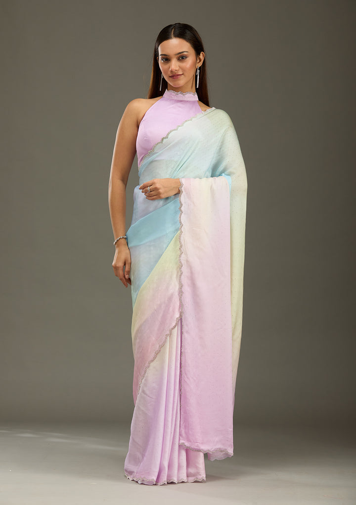 Lavender Stonework (Silver) Satin Saree
