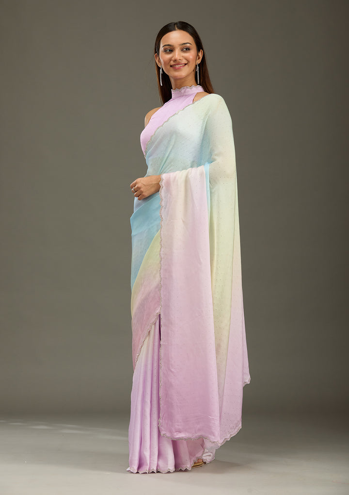 Lavender Stonework (Silver) Satin Saree