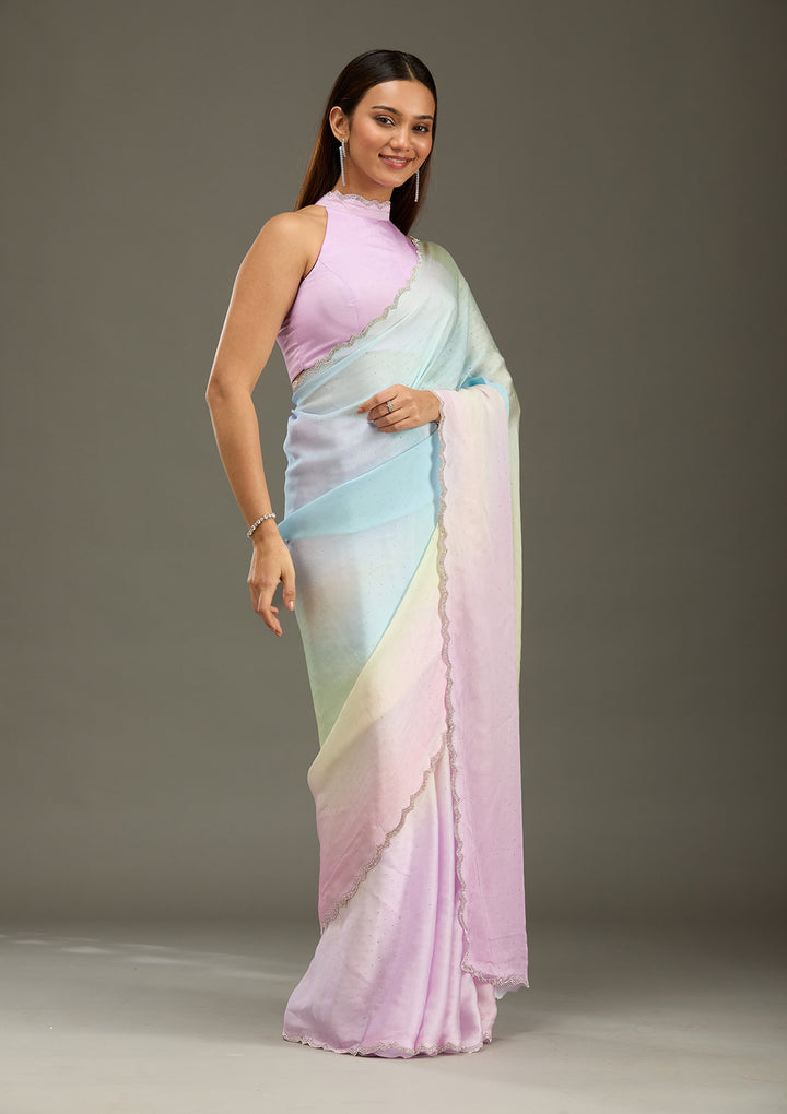 Lavender Stonework (Silver) Satin Saree