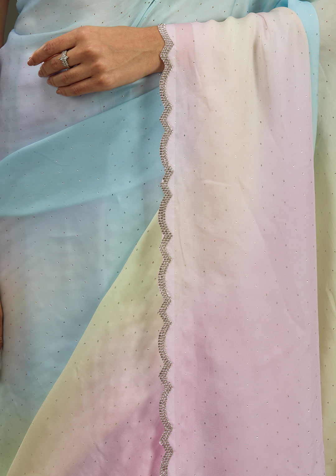 Lavender Stonework (Silver) Satin Saree