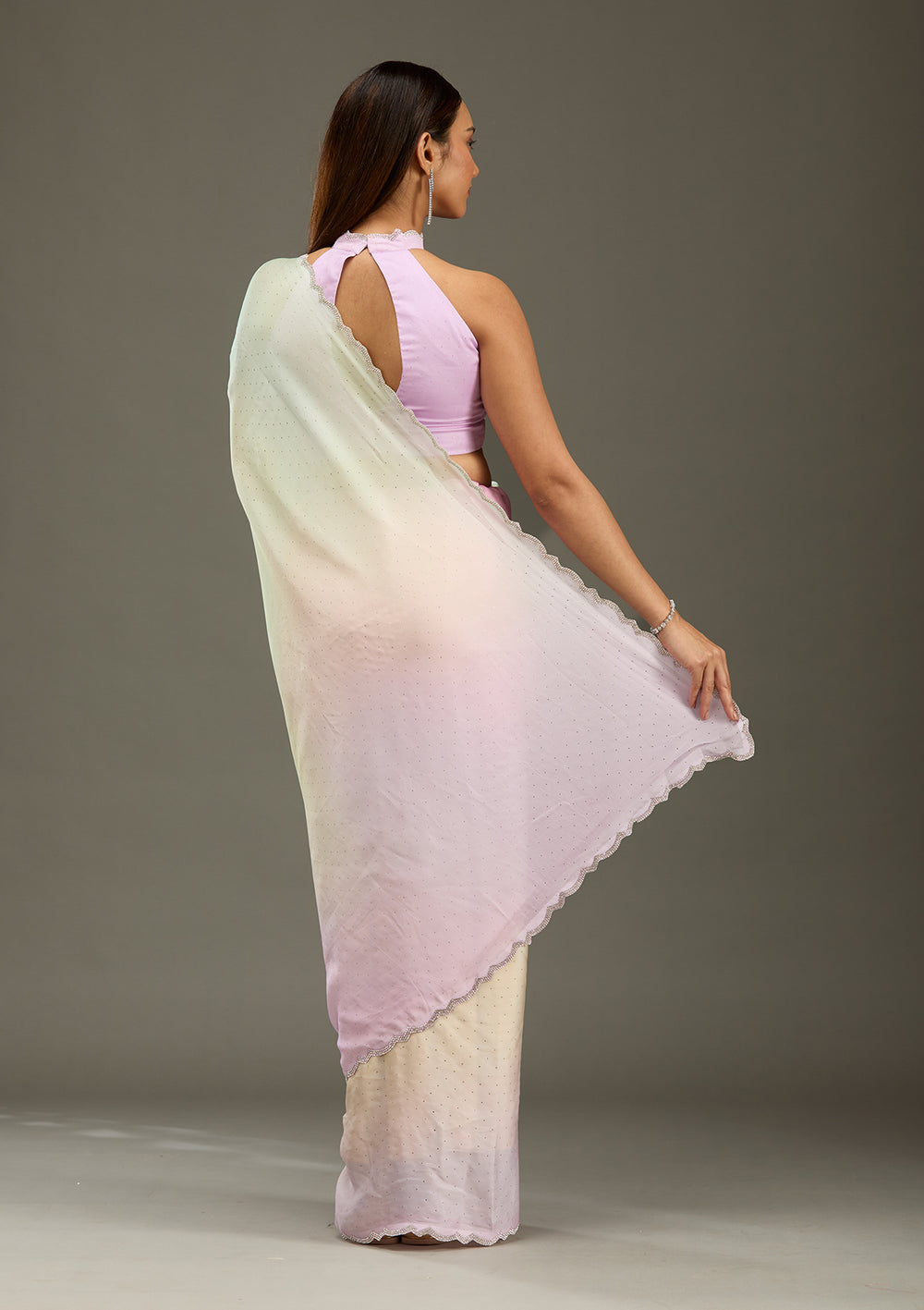 Lavender Stonework (Silver) Satin Saree