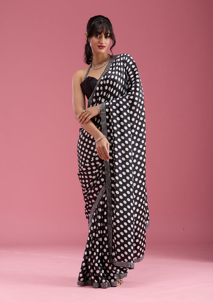 Black Silver Stonework Satin Saree