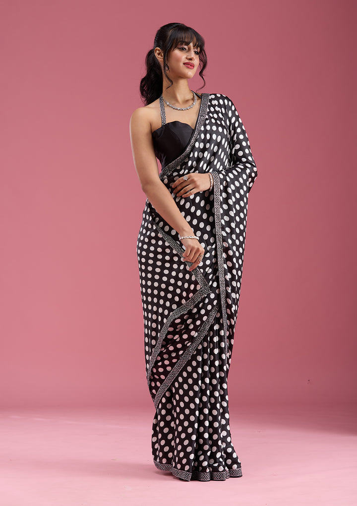 Black Silver Stonework Satin Saree