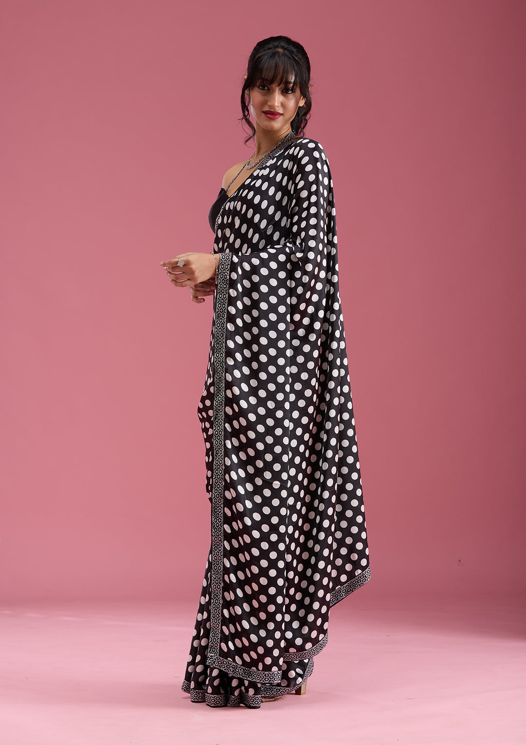 Black Silver Stonework Satin Saree