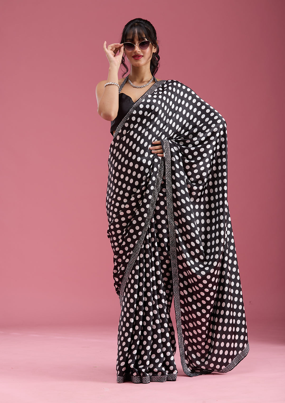 Black Silver Stonework Satin Saree