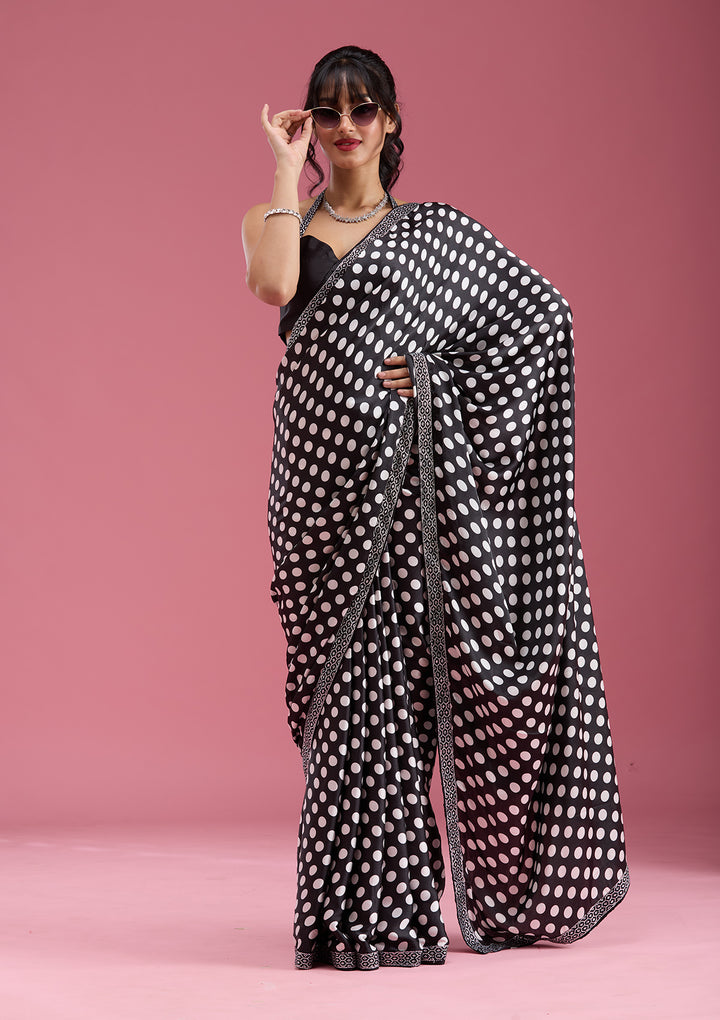 Black Silver Stonework Satin Saree