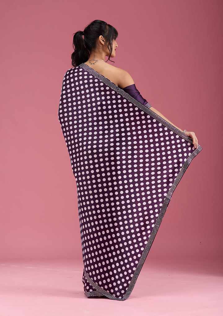 Purple Silver Stonework Satin Saree