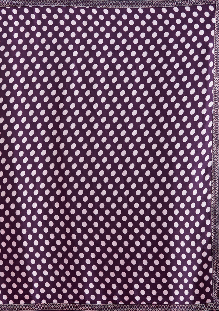 Purple Silver Stonework Satin Saree