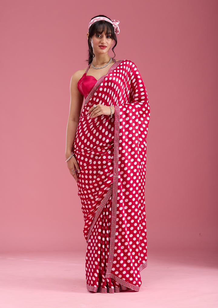 Rani Pink Silver Stonework Satin Saree