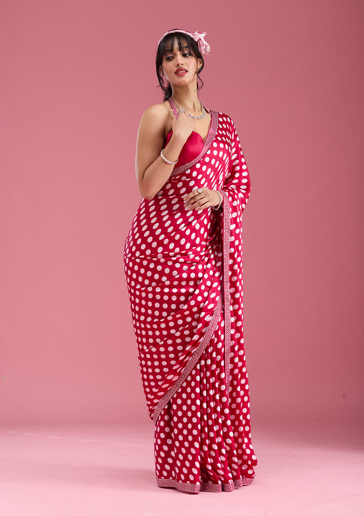 Rani Pink Silver Stonework Satin Saree