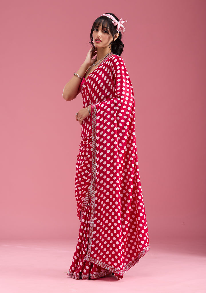 Rani Pink Silver Stonework Satin Saree