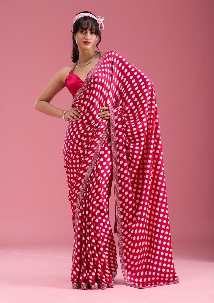 Rani Pink Silver Stonework Satin Saree