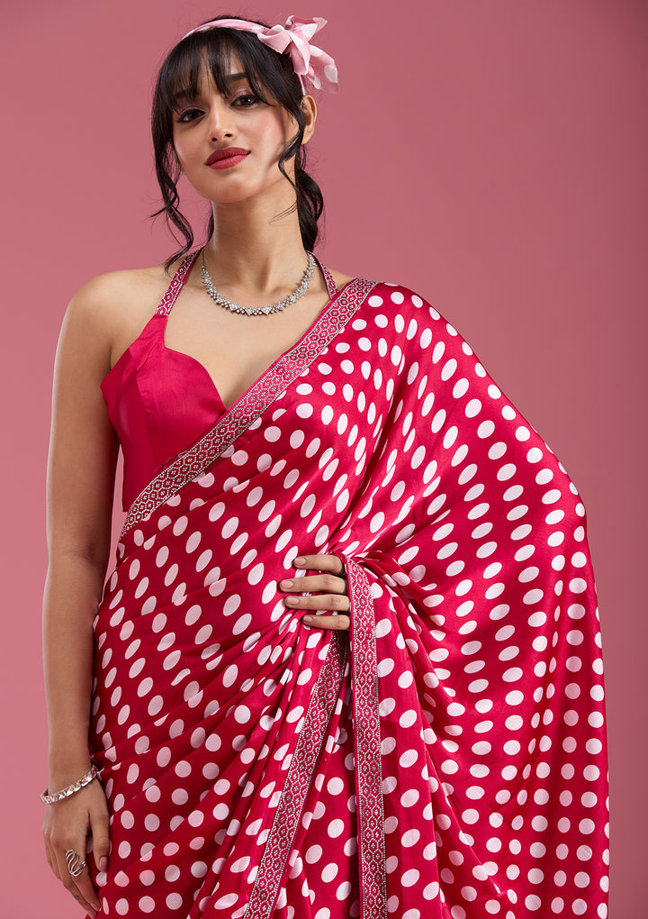 Rani Pink Silver Stonework Satin Saree