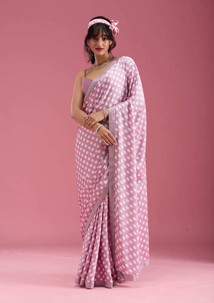 Mauve Silver Stonework Satin Saree