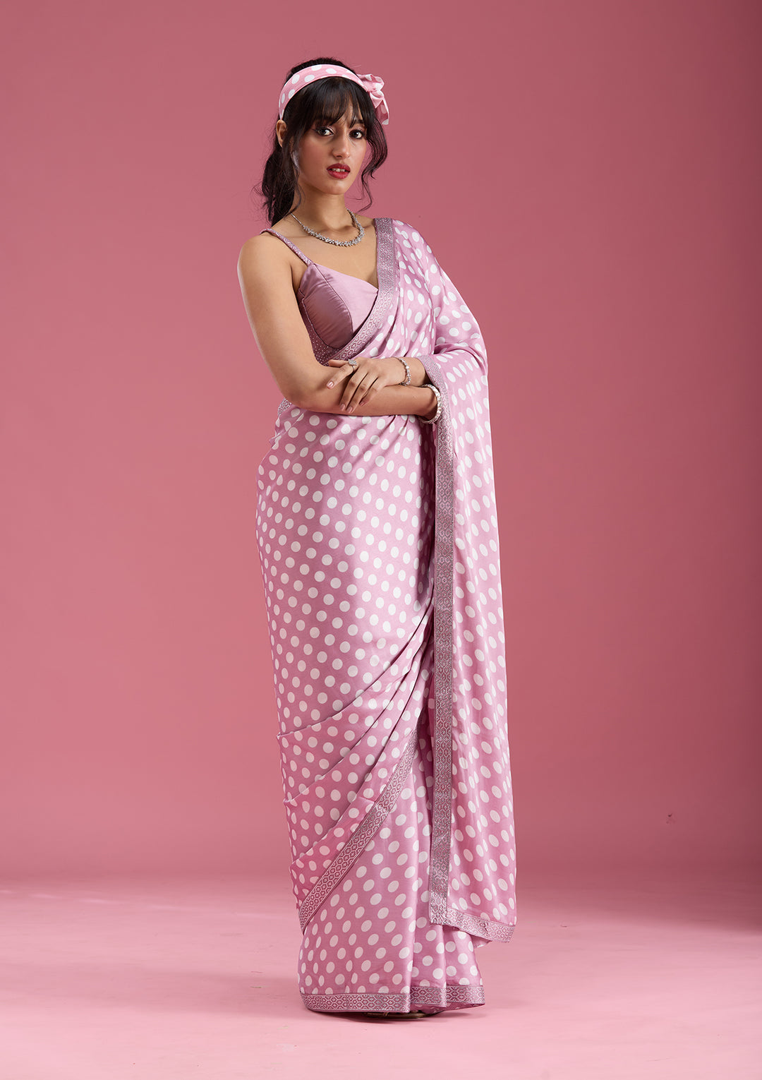 Mauve Silver Stonework Satin Saree