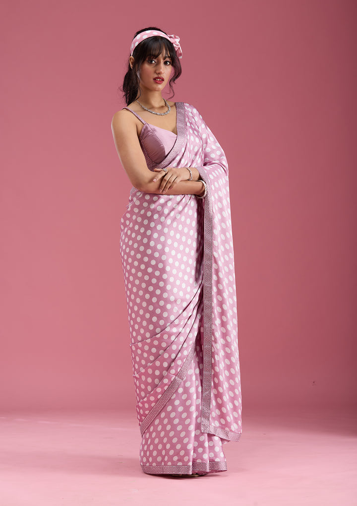 Mauve Silver Stonework Satin Saree