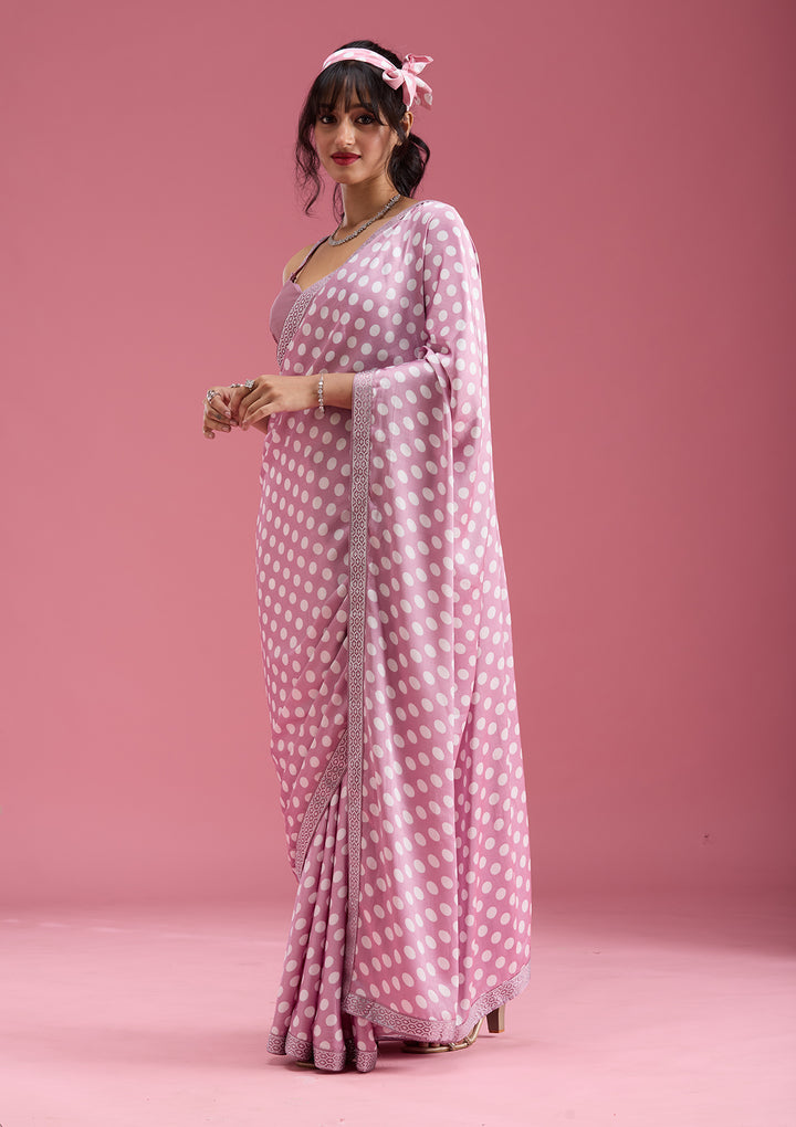 Mauve Silver Stonework Satin Saree