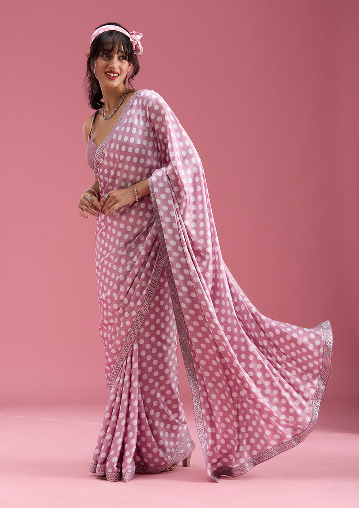 Mauve Silver Stonework Satin Saree