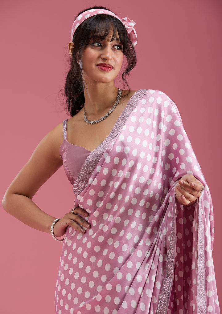 Mauve Silver Stonework Satin Saree