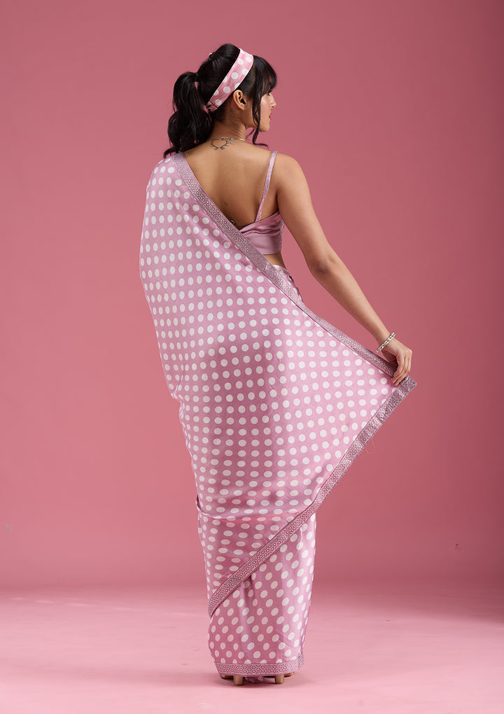 Mauve Silver Stonework Satin Saree