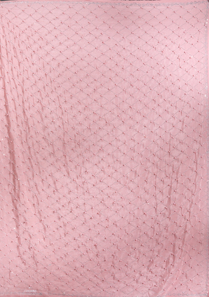 Peach Pearlwork Chiffon Saree