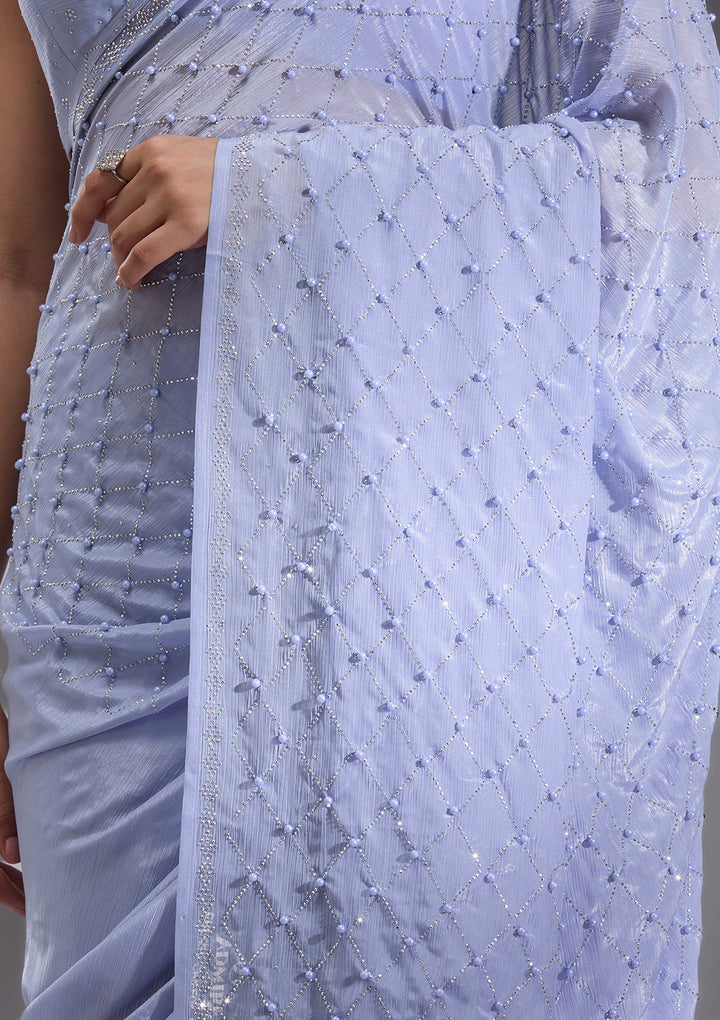 Sky Blue Pearlwork Chiffon Saree