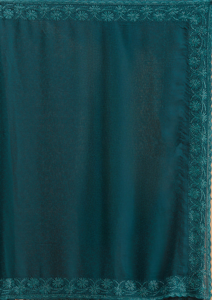 Blue Threadwork Chiffon Saree