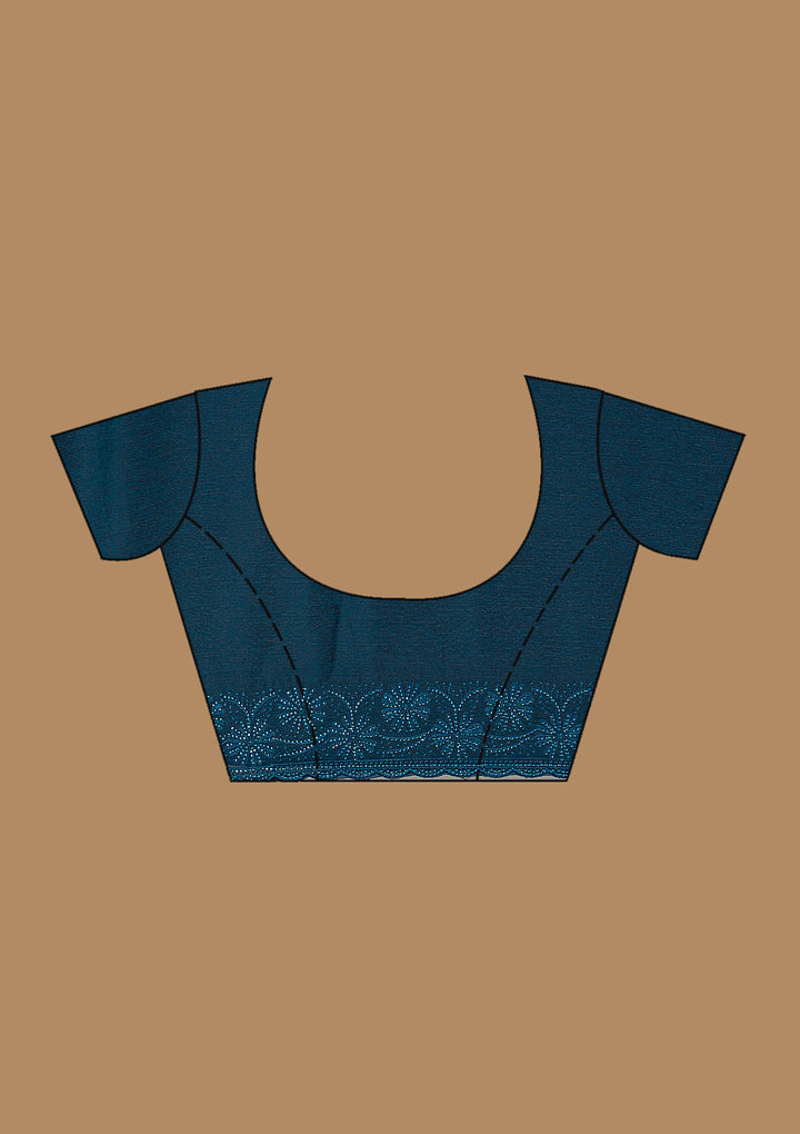 Blue Threadwork Chiffon Saree