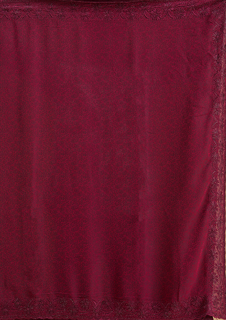 Purple Threadwork Chiffon Saree