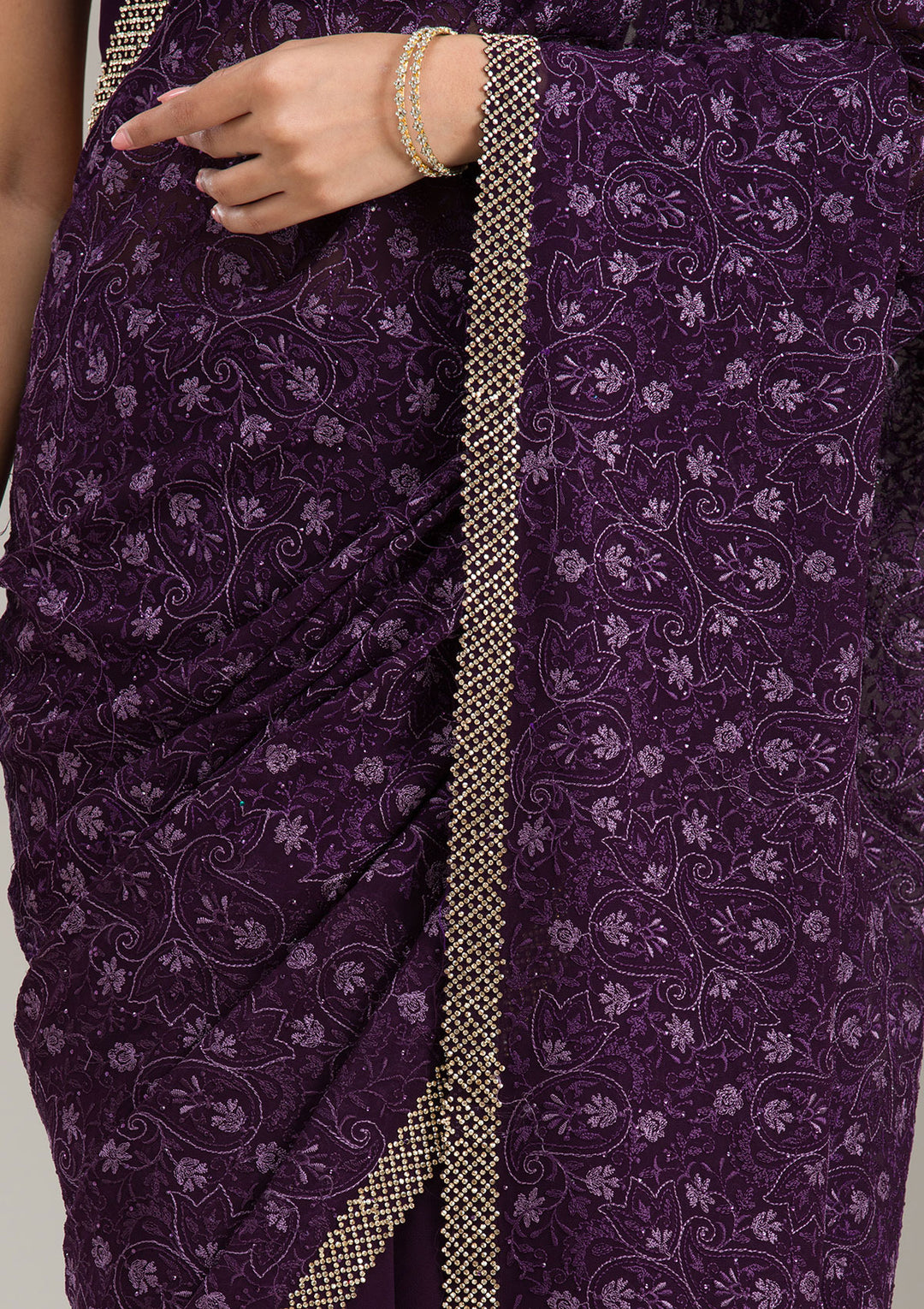 Purple Threadwork Soft Raw Silk Saree